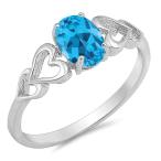 925 Sterling Silver Faceted Natural Genuine Sky Blue Topaz Oval Heart