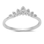 Clear CZ Lotus Flower Tiara Ring .925 Sterling Silver Marquise Band Si