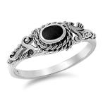 Women's Simulated Black Onyx Unique Vintage Design Ring New 925 Sterli