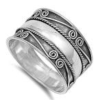 Bali Swirl Braided Rope Wide Thumb Ring New .925 Sterling Silver Band