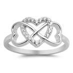 Double Heart Infinity Knot Promise White CZ Ring .925 Sterling Silver