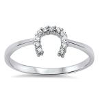 Good Luck Horseshoe U Clear CZ Unique Ring .925 Sterling Silver Band S