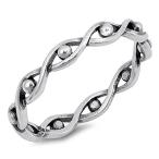Oxidized Infinity Knot Bead Evil Eye Ring .925 Sterling Silver Band Si