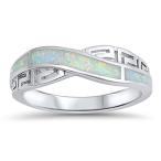 Infinity Knot Greek Key White Simulated Opal Ring .925 Sterling Silver