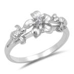 Clear CZ Turtle Hawaiian Tropical Flower Ring Sterling Silver Band Siz