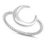 High Polish Crescent Moon Ring .925 Sterling Silver Rope Twist Band Si