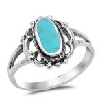 Filigree Oval Simulated Turquoise Long Beaded Ring New 925 Sterling Si