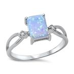 Simulated Princess Cut Blue Simulated Opal Clear CZ Ring New 925 Sterl