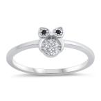 Clear CZ Small Owl Animal Fun Wisdom Ring .925 Sterling Silver Band Si