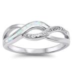 Clear CZ White Simulated Opal Infinity Knot Ring .925 Sterling Silver
