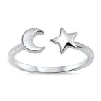 Open Moon Star Adjustable Universe Ring New .925 Sterling Silver Band