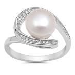 Clear CZ Simulated Pearl Swirl Ring New .925 Sterling Silver Band Size
