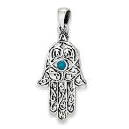 Hand of God Hamsa Pendant Simulated Turquoise .925 Sterling Silver Evi