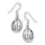 Round Dangle Celtic Peace Sign Cutout .925 Sterling Silver Hippie Symb
