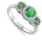 Round Simulated Emerald Halo Fashion Ring New .925 Sterling Silver Ban