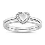 Clear CZ Heart Halo Purity Set Promise Ring .925 Sterling Silver Band