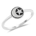 Oxidized Moon Star Simple Dainty Ring 925 Sterling Silver Muslim Band