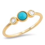 Gold-Tone Clear CZ Round Simulated Turquoise Ring New .925 Sterling Si