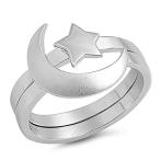 Unique Moon Star Ring Set New .925 Sterling Silver Cute Polished Band