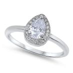 White CZ Simple Polished Solitaire Halo Ring 925 Sterling Silver Band