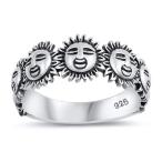 Oxidized Sun Smiley Face Happy Sunflower Ring Sterling Silver Band Siz