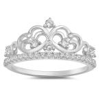 Clear CZ Tiara Crown Filigree Heart Ring New 925 Sterling Silver Band