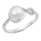Clear CZ Simulated Pearl Infinity Ring New .925 Sterling Silver Band S