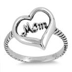 Sterling Silver Women's Mom Love Heart Ring Unique 925 Band New 14mm S