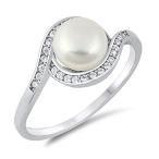 Simulated Pearl Halo Infinity Knot Ring New 925 Sterling Silver Band S
