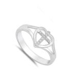 Clear CZ Cross Heart Christian Love Ring .925 Sterling Silver Band Siz