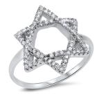 Star of David White Ice Jewish Ring New .925 Sterling Silver Band Size