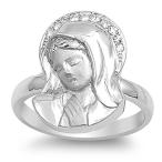 Clear CZ Virgin Mary Catholic Church Ring .925 Sterling Silver Band Si