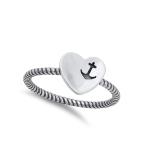 Oxidized Twist Heart Anchor Mariner Ring .925 Sterling Silver Band Siz