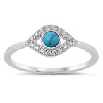 Clear CZ Evil Eye Halo Simulated Turquoise Ring New .925 Sterling Silv