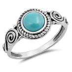 Round Simulated Turquoise Bali Swirl Rope Halo Ring .925 Sterling Silv