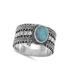Simulated Turquoise Bali Bead Wide Rope Halo Ring New .925 Sterling Si
