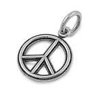 Peace Sign Pendant .925 Sterling Silver Bead Border Hippie Symbol Love