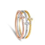 Stackable Sideways Cross White CZ Rose Gold-Tone Ring Sterling Silver