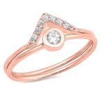 Rose Gold-Tone Triangle Clear CZ Ring Set .925 Sterling Silver Band Si