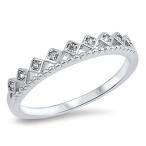 Clear CZ Princess Tiara Queen Crown Ring New 925 Sterling Silver Band