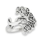 Sideways Oxidized Filigree Tree of Life Ring 925 Sterling Silver Band