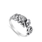 Oxidized Detailed Elephant Leaf Animal Ring .925 Sterling Silver Band