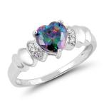 Rainbow Simulated Topaz Chic Unique Heart Promise Ring Sterling Silver