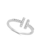 Open Bar Gap Cute White CZ Unique Ring New .925 Sterling Silver Band S