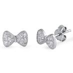 Bow Bowtie Earrings Clear Simulated CZ .925 Sterling Silver