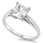 Clear CZ Square Solitaire Simple Ring New .925 Sterling Silver Band Si