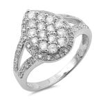 Teardrop Cluster White CZ Halo Ring New .925 Sterling Silver Band Size