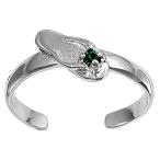 Slipper Flip Flop Simulated Emerald .925 Sterling Silver Toe Ring