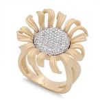 White CZ Sunflower Micro Paved Two Toned Ring Sterling Silver Band Siz