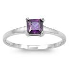 Small Simulated Princess Cut Square Simulated Amethyst Solitaire Sterl